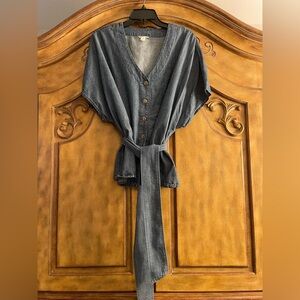 Caslon Blue Denim Short Sleeve Boxy Button Down Shirt